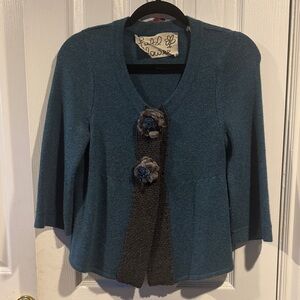 Blue Cardigan with Floral Details
